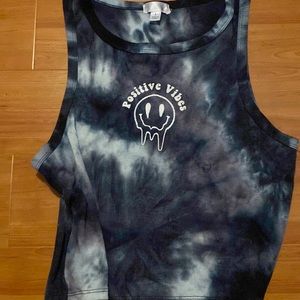 Blue tie dye ‘positive vibes’ halter crop top
